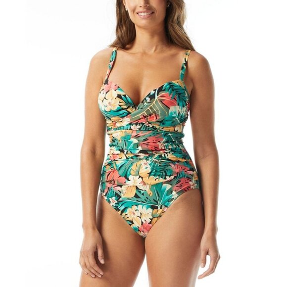 Coco Reef Women's Enrapture Printed Wrap One-Piece Swimsuit 38DD - Picture 1 of 10